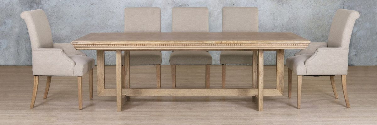 Bolton Fluted Wood Top & Baron 8 Seater Dining Set Dining room set Leather Gallery
