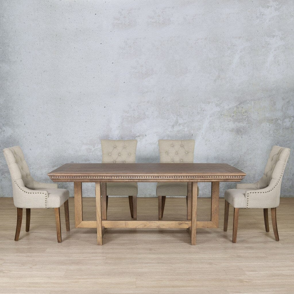 Bolton Fluted Wood Top & Duchess 6 Seater Dining Set Dining room set Leather Gallery Antique Dark Oak