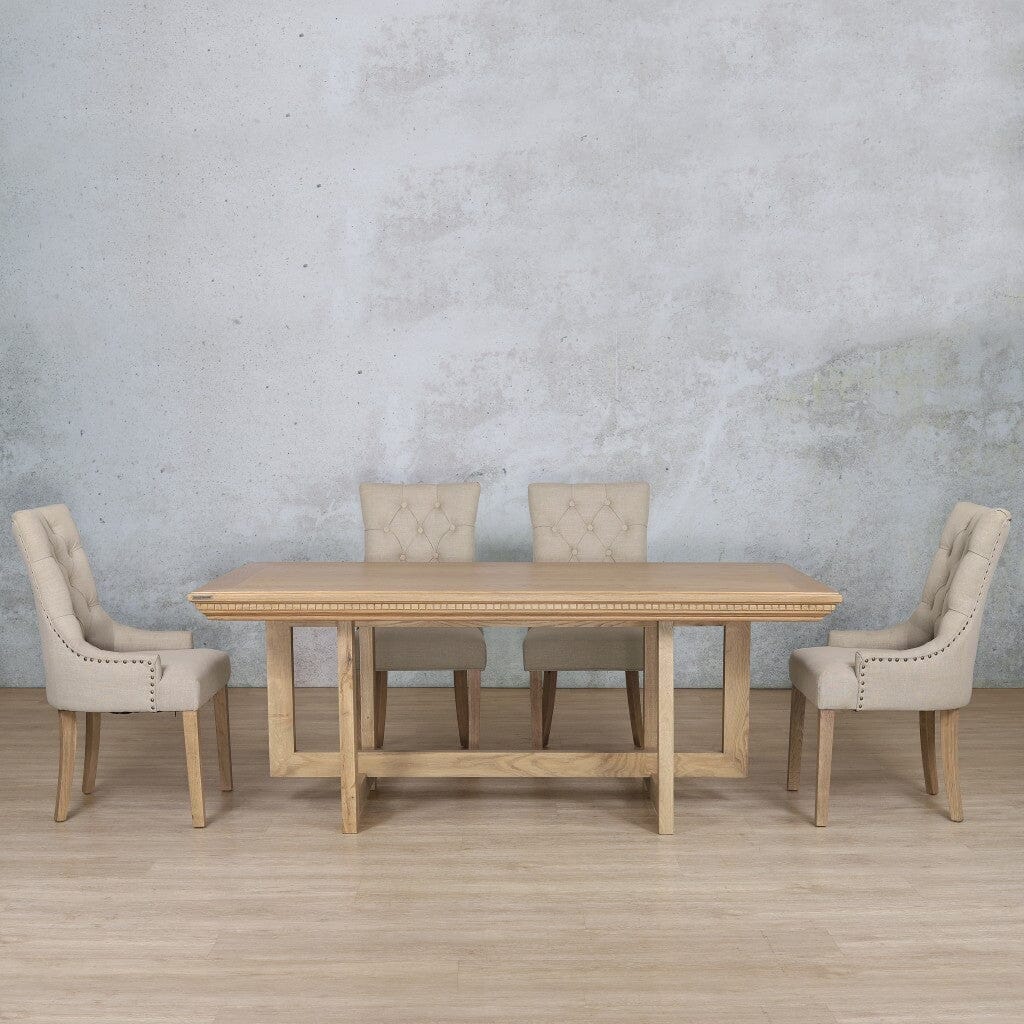 Bolton Fluted Wood Top & Duchess 6 Seater Dining Set Dining room set Leather Gallery Antique Natural Oak
