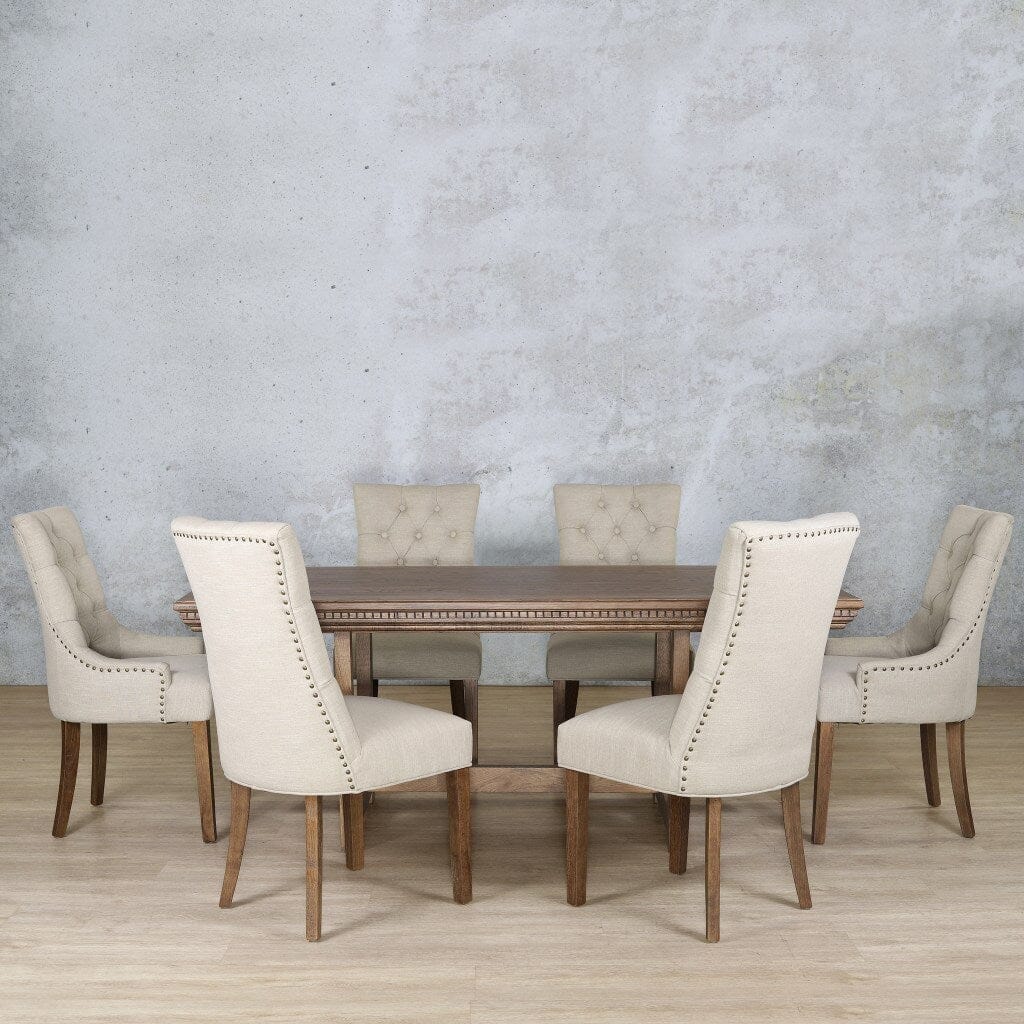 Bolton Fluted Wood Top & Duchess 6 Seater Dining Set Dining room set Leather Gallery Antique Dark Oak