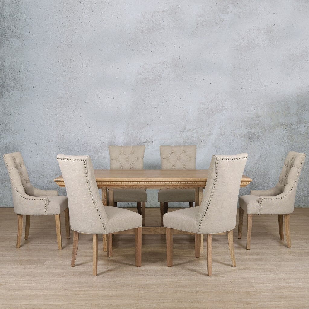 Bolton Fluted Wood Top & Duchess 6 Seater Dining Set Dining room set Leather Gallery Antique Natural Oak