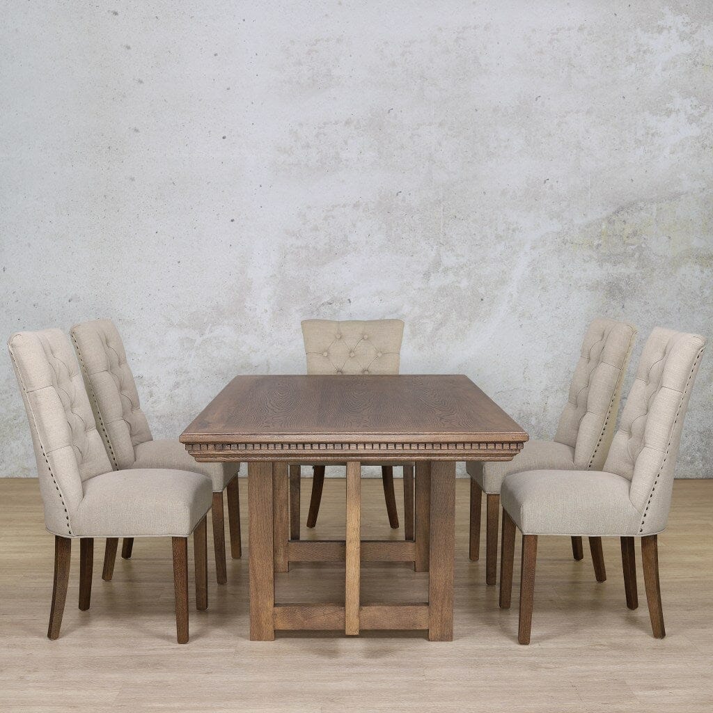 Bolton Fluted Wood Top & Duchess 6 Seater Dining Set Dining room set Leather Gallery Antique Dark Oak