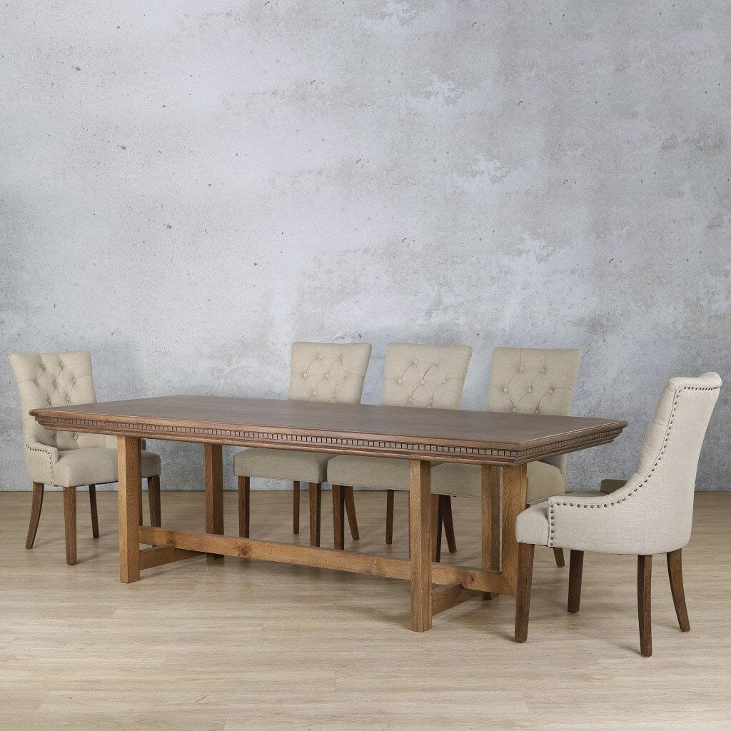 Bolton Fluted Wood Top & Duchess 8 Seater Dining Set Dining room set Leather Gallery Antique Dark Oak