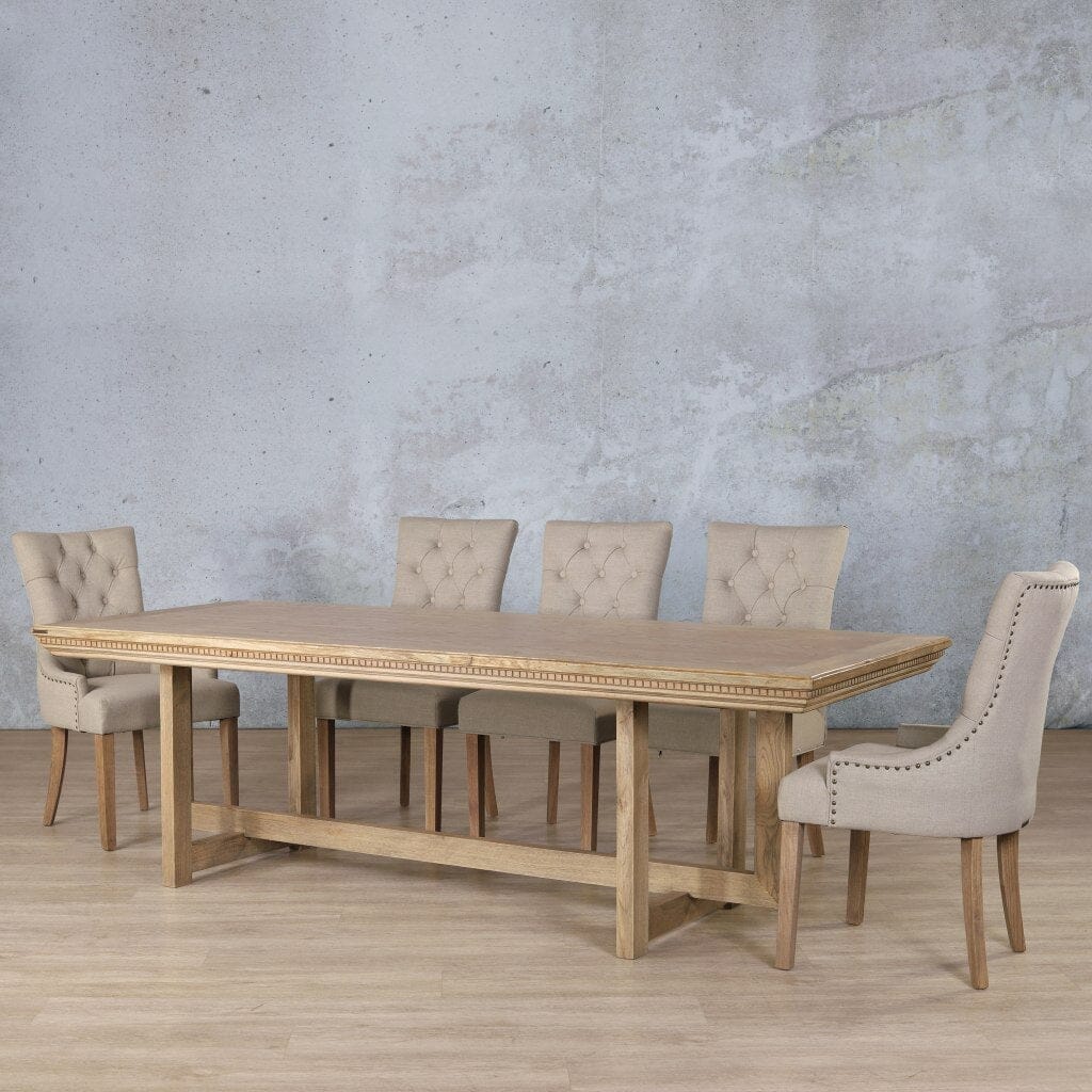 Bolton Fluted Wood Top & Duchess 8 Seater Dining Set Dining room set Leather Gallery Antique Natural Oak