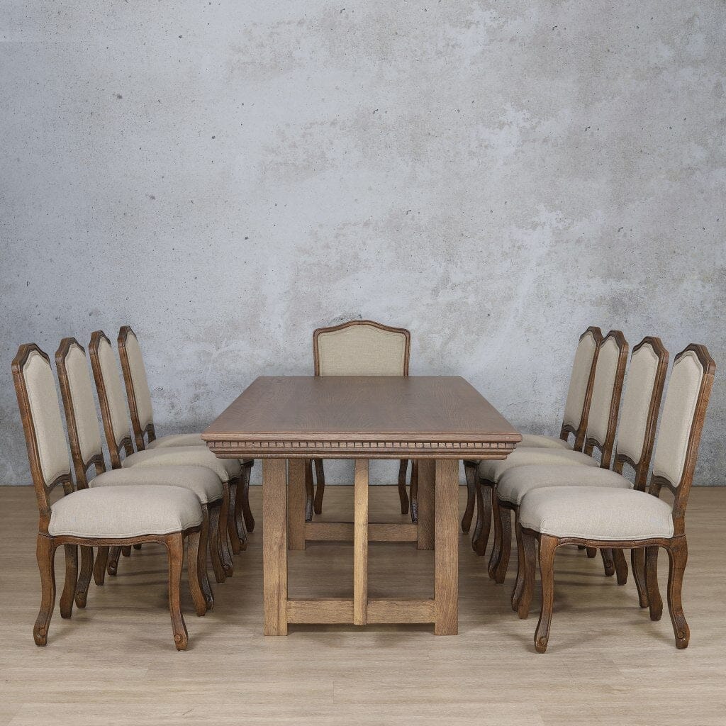 Bolton Fluted Wood Top & Duke 10 Seater Dining Set Dining room set Leather Gallery Antique Dark Oak