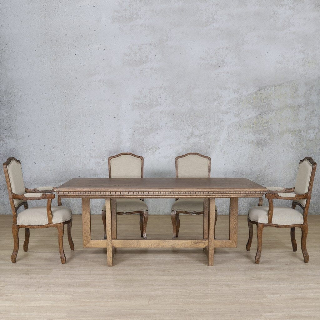 Bolton Fluted Wood Top & Duke 6 Seater Dining Set Dining room set Leather Gallery Antique Dark Oak