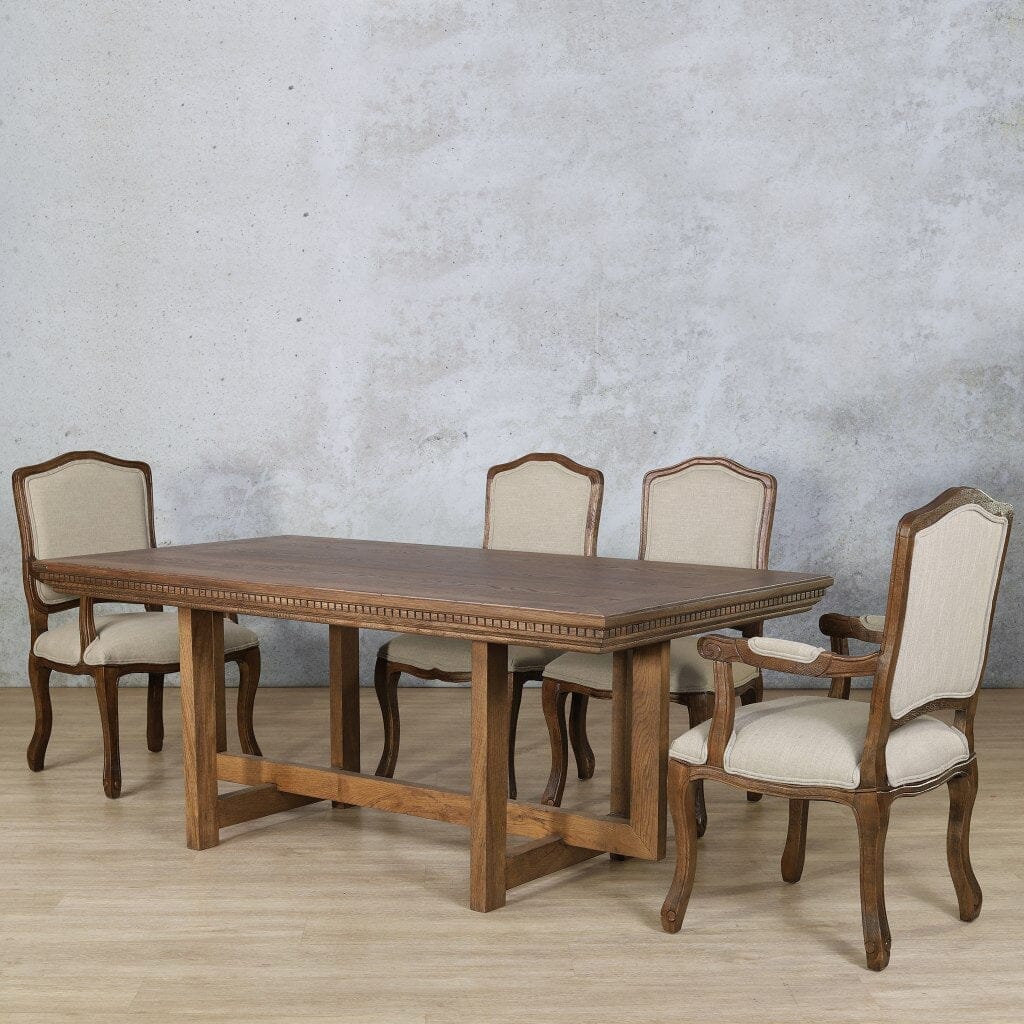 Bolton Fluted Wood Top & Duke 6 Seater Dining Set Dining room set Leather Gallery Antique Dark Oak