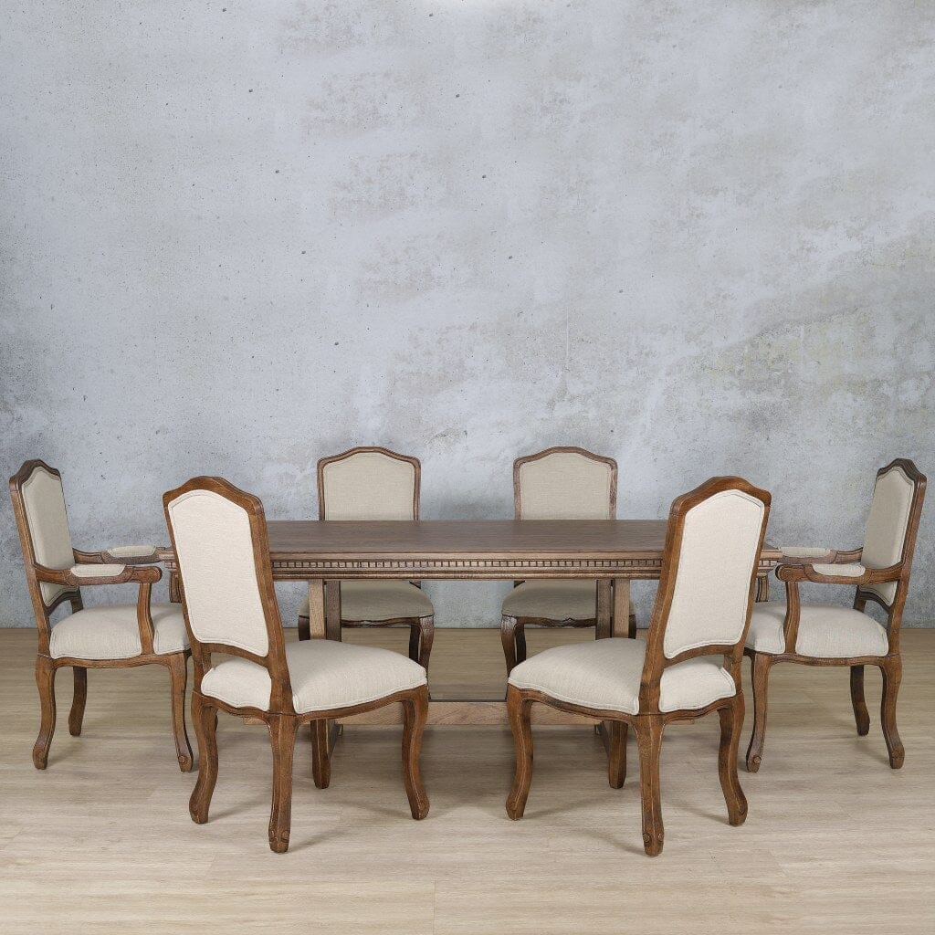 Bolton Fluted Wood Top & Duke 6 Seater Dining Set Dining room set Leather Gallery Antique Dark Oak