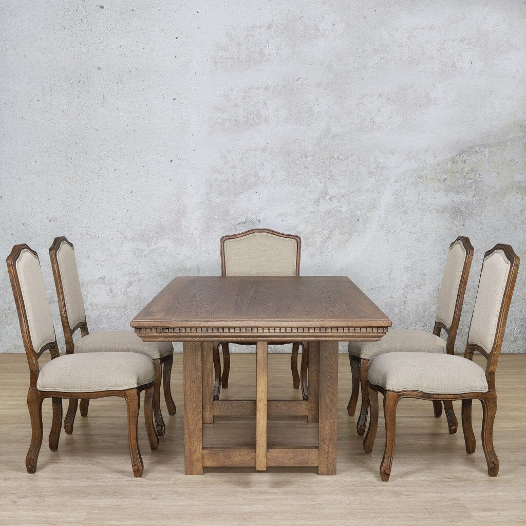 Bolton Fluted Wood Top & Duke 6 Seater Dining Set Dining room set Leather Gallery Antique Dark Oak