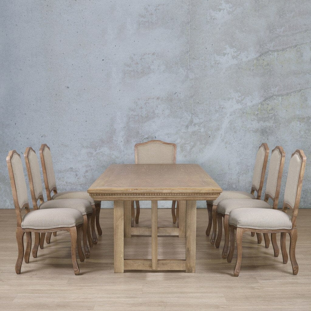 Bolton Fluted Wood Top & Duke 8 Seater Dining Set Dining room set Leather Gallery Antique Natural Oak