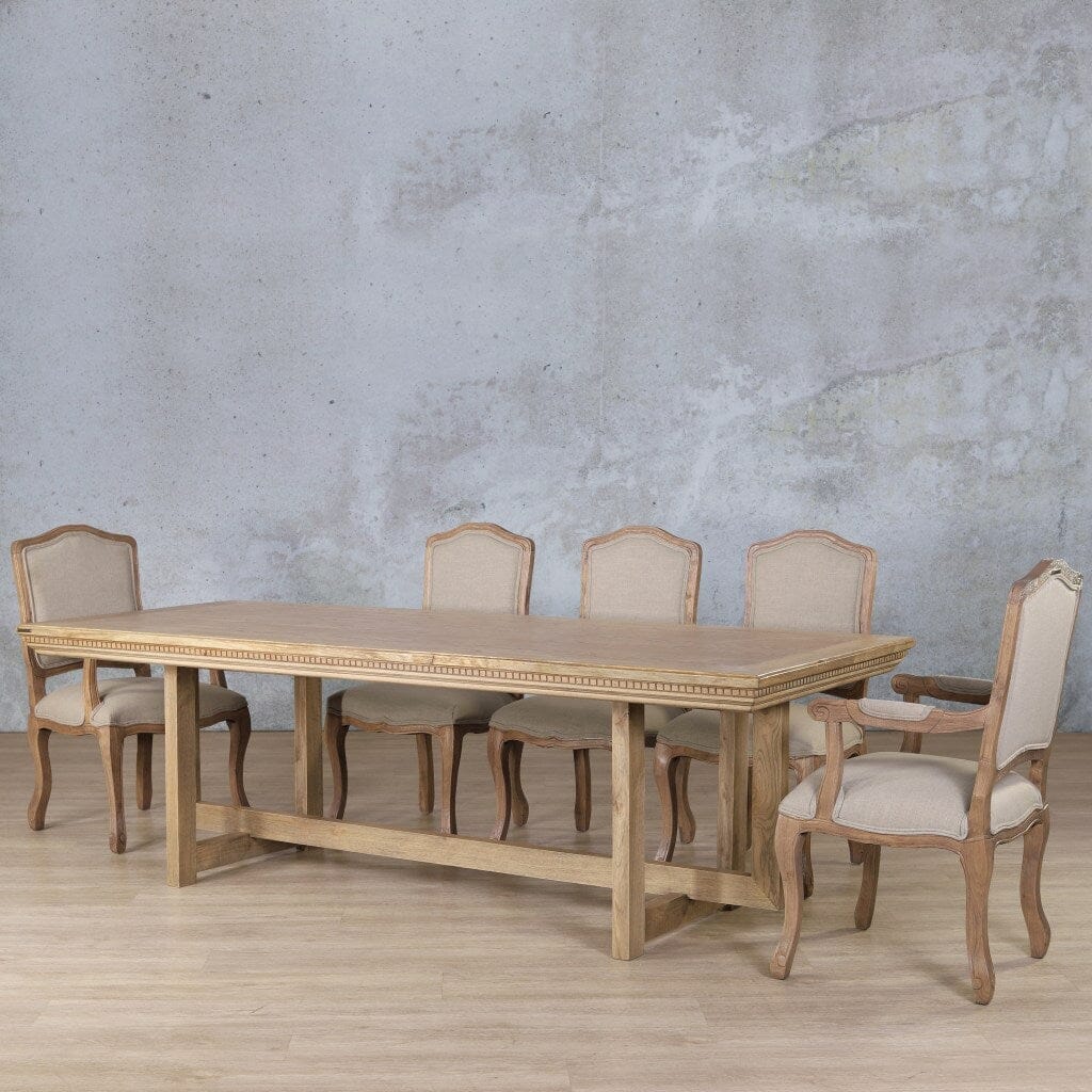 Bolton Fluted Wood Top & Duke 8 Seater Dining Set Dining room set Leather Gallery Antique Natural Oak