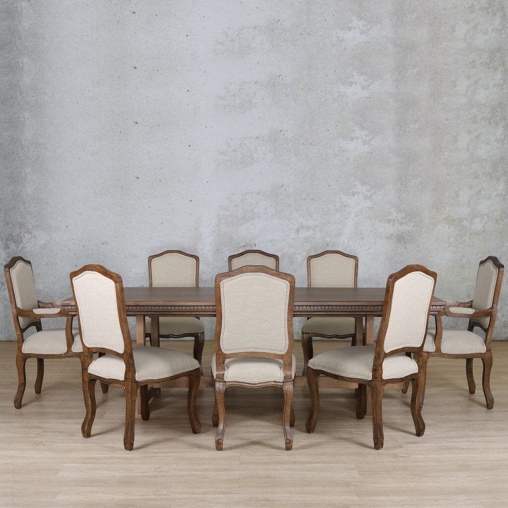 Bolton Fluted Wood Top & Duke 8 Seater Dining Set Dining room set Leather Gallery Antique Dark Oak