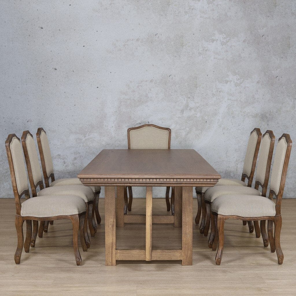 Bolton Fluted Wood Top & Duke 8 Seater Dining Set Dining room set Leather Gallery Antique Dark Oak
