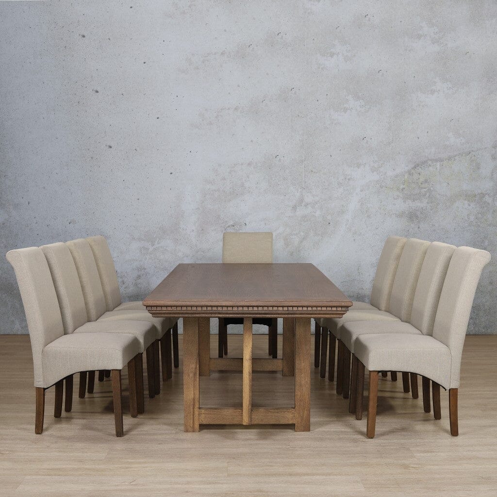 Bolton Fluted Wood Top & Windsor 10 Seater Dining Set Dining room set Leather Gallery Antique Dark Oak