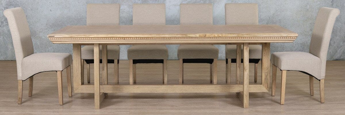 Bolton Fluted Wood Top & Windsor 10 Seater Dining Set Dining room set Leather Gallery Antique Natural Oak