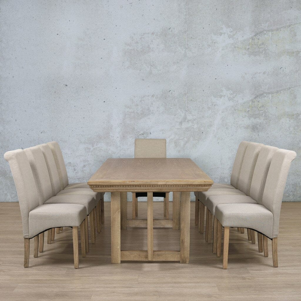 Bolton Fluted Wood Top & Windsor 10 Seater Dining Set Dining room set Leather Antique Natural Oak