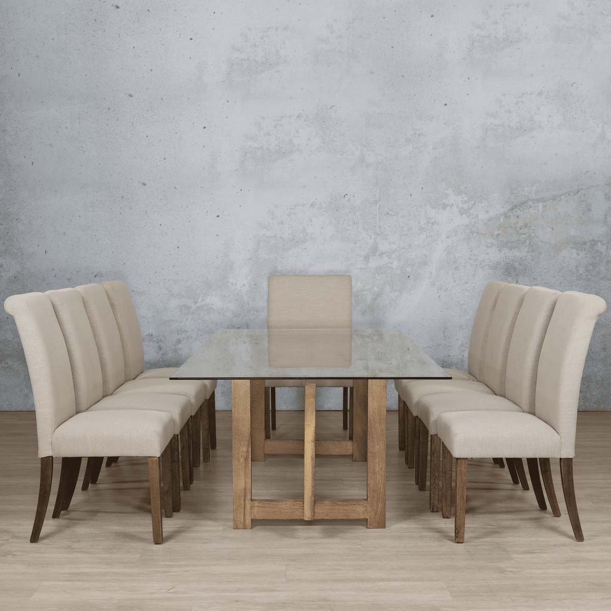 Bolton Glass Top & Baron 10 Seater Dining Set Dining room set Leather Gallery Antique Dark Oak