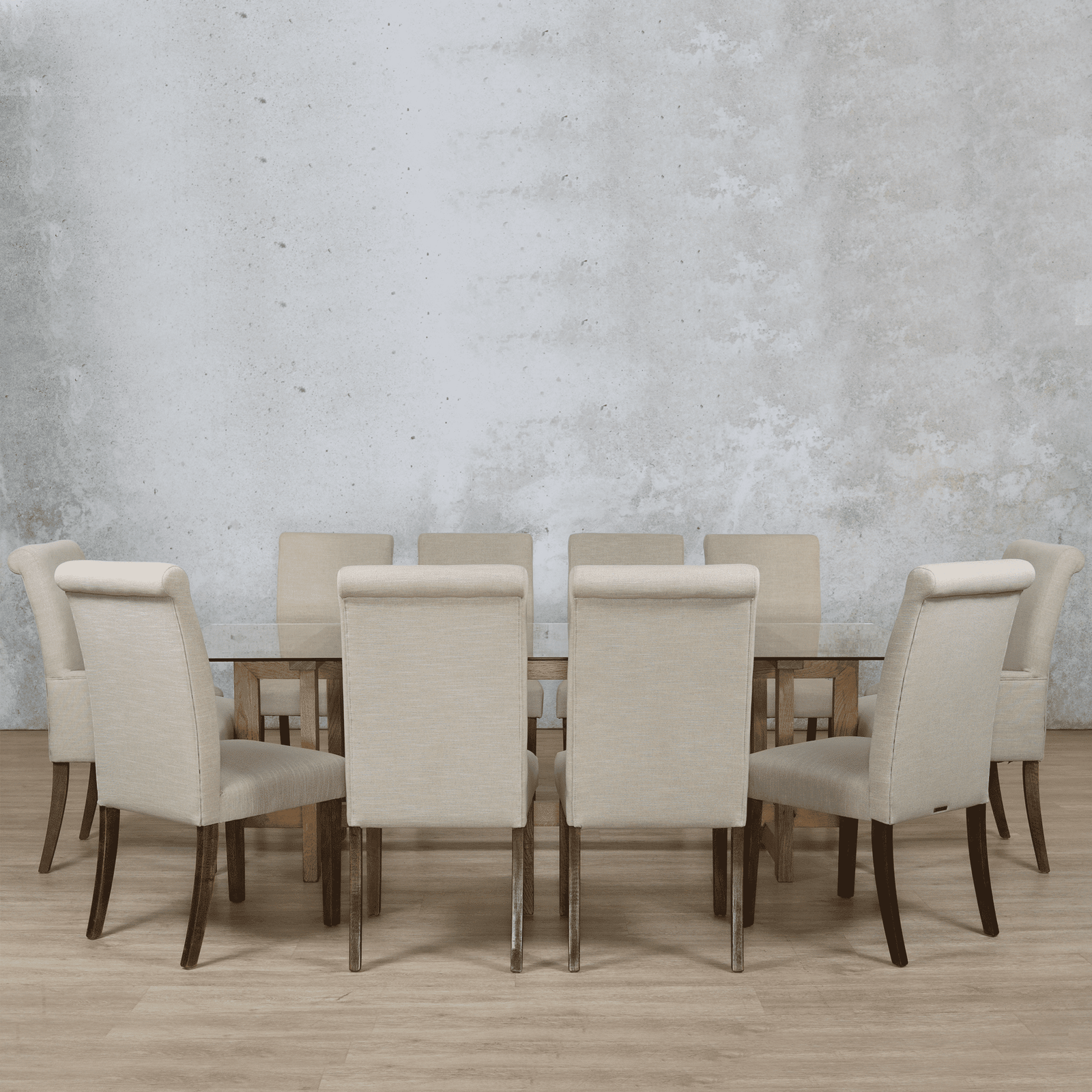 Bolton Glass Top & Baron 10 Seater Dining Set Dining room set Leather Gallery Antique Dark Oak