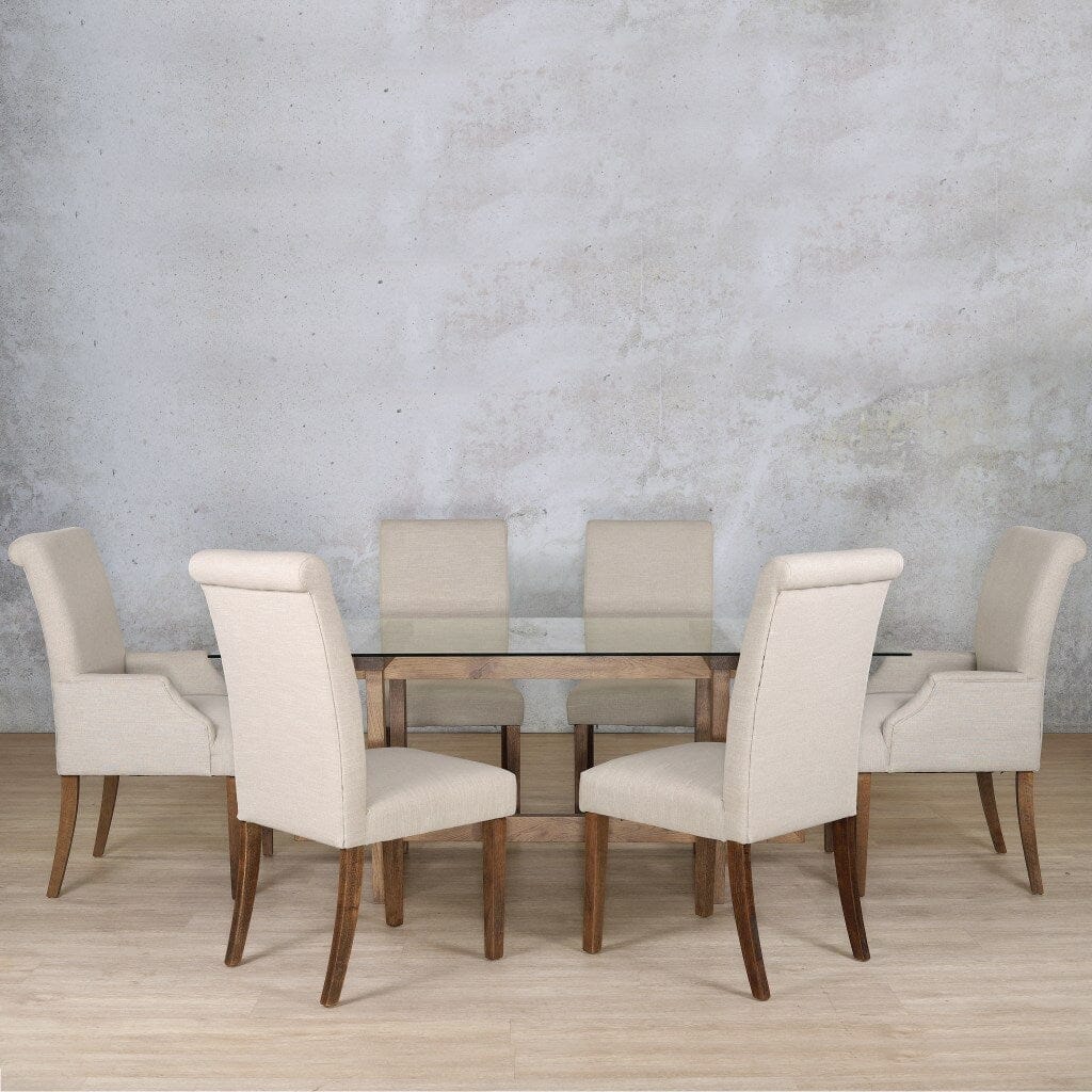 Bolton Glass Top & Baron 6 Seater Dining Set Dining room set Leather Gallery Antique Dark Oak