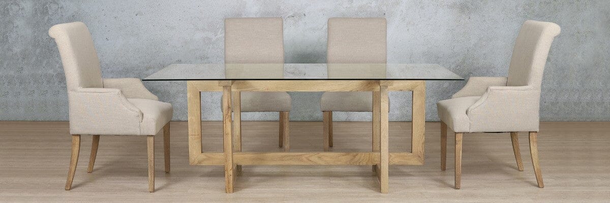 Bolton Glass Top & Baron 6 Seater Dining Set Dining room set Leather Gallery