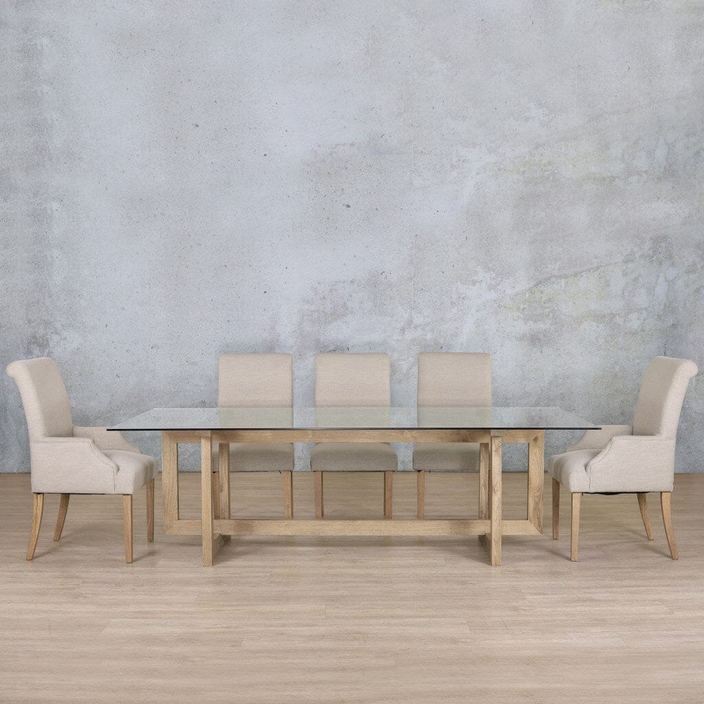 Bolton Glass Top & Baron 8 Seater Dining Set Dining room set Leather Gallery Antique Natural Oak