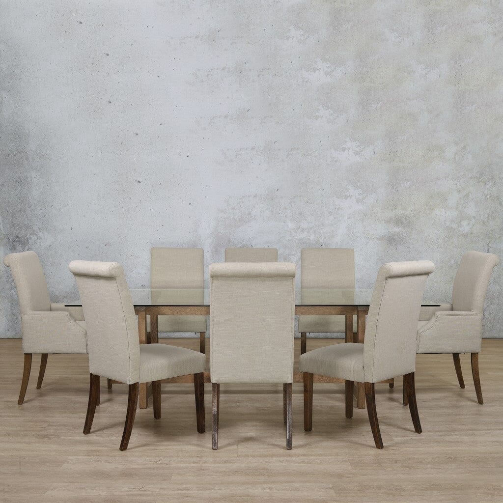Bolton Glass Top & Baron 8 Seater Dining Set Dining room set Leather Gallery Antique Dark Oak