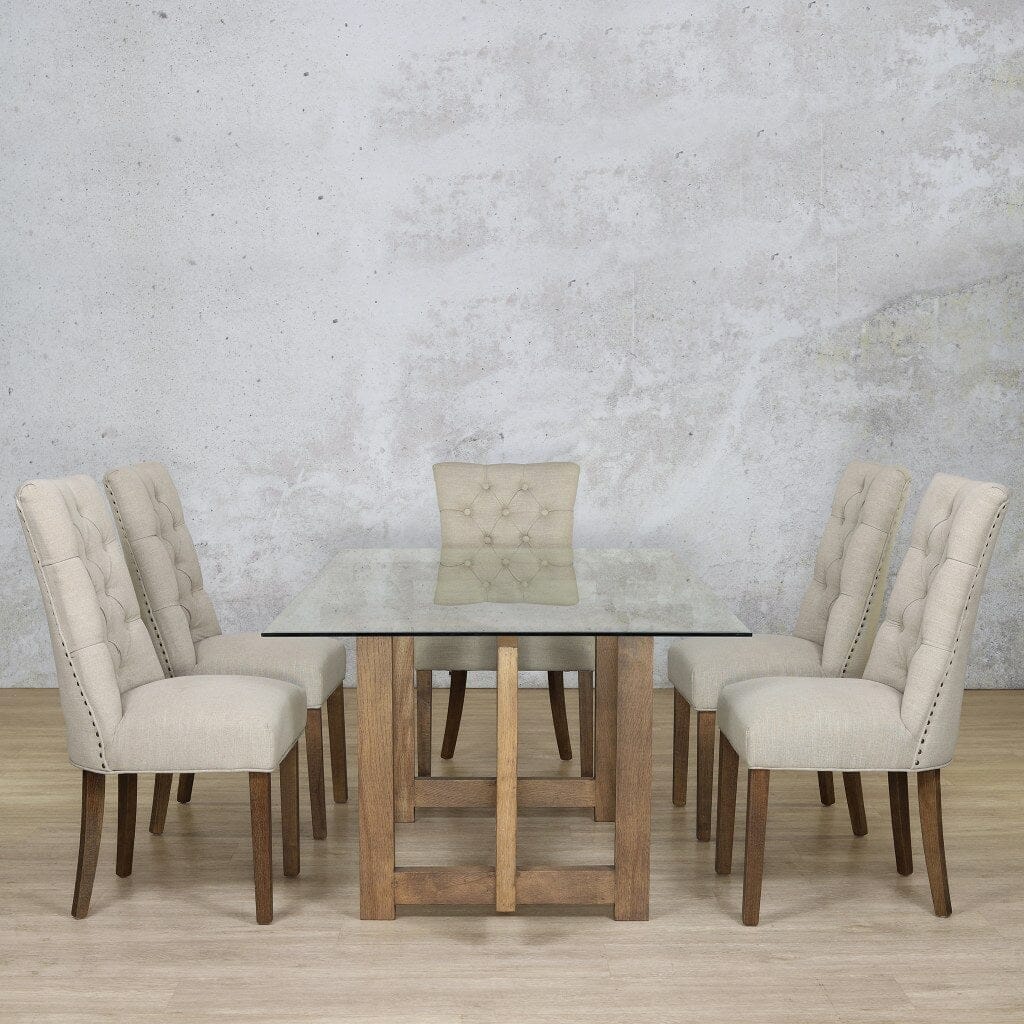 Bolton Glass Top & Duchess 6 Seater Dining Set Dining room set Leather Gallery Antique Dark Oak