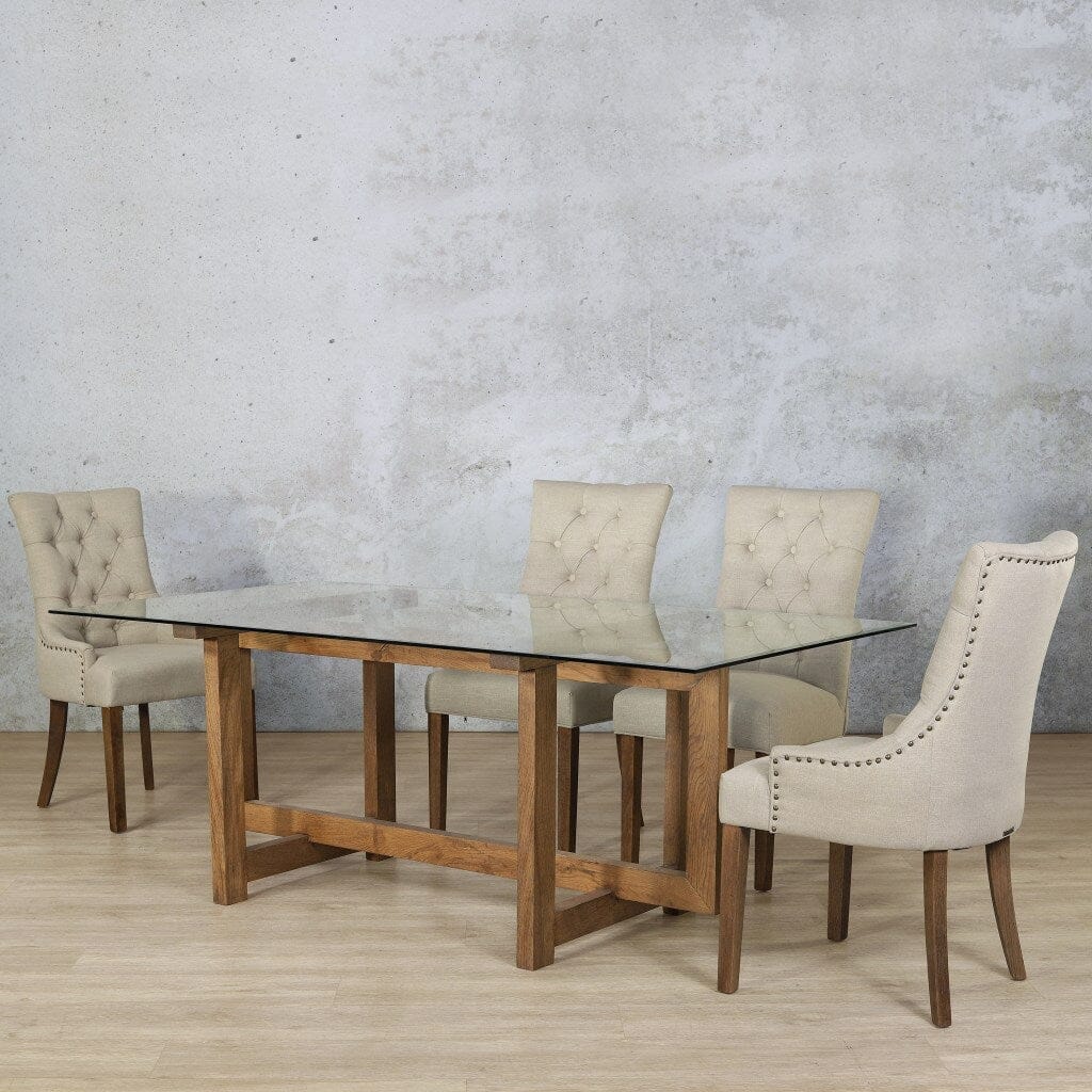Bolton Glass Top & Duchess 6 Seater Dining Set Dining room set Leather Gallery Antique Dark Oak