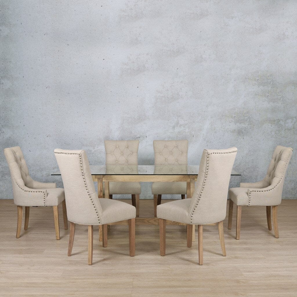 Bolton Glass Top & Duchess 6 Seater Dining Set Dining room set Leather Gallery Antique Natural Oak