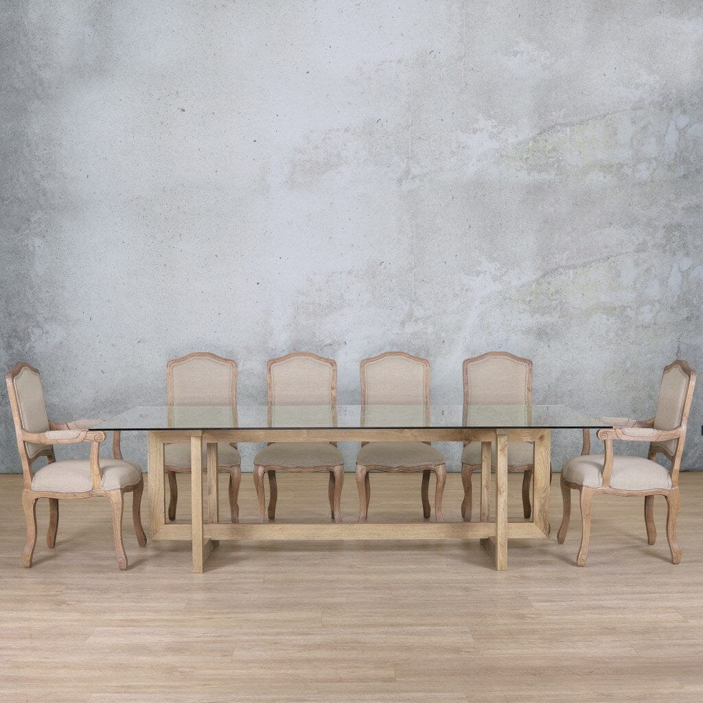 Bolton Glass Top & Duke 10 Seater Dining Set Dining room set Leather Gallery Antique Natural Oak