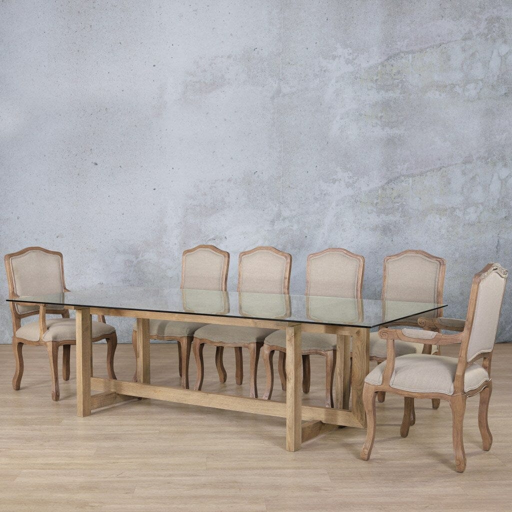 Bolton Glass Top & Duke 10 Seater Dining Set Dining room set Leather Gallery Antique Natural Oak