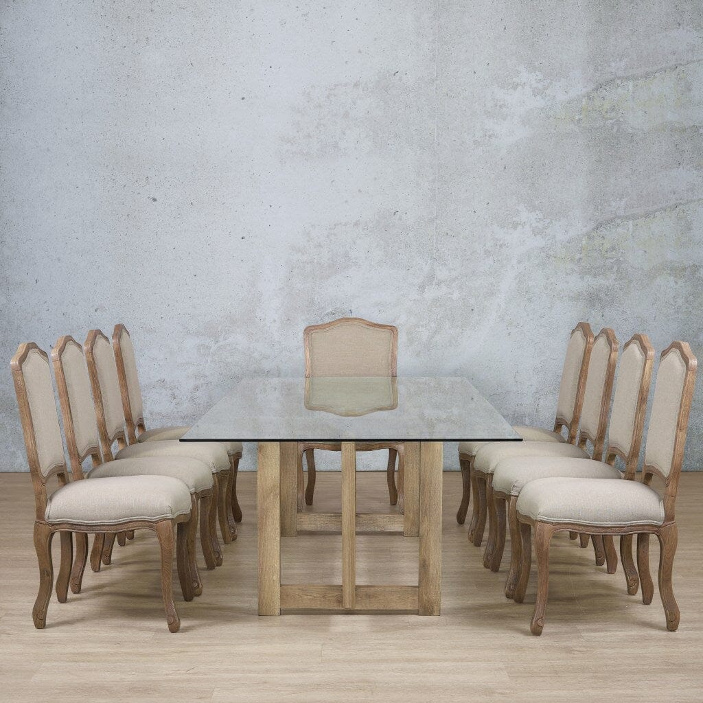 Bolton Glass Top & Duke 10 Seater Dining Set Dining room set Leather Gallery Antique Natural Oak