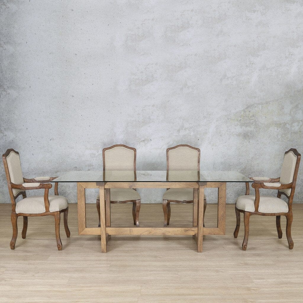 Bolton Glass Top & Duke 6 Seater Dining Set Dining room set Leather Gallery Antique Dark Oak