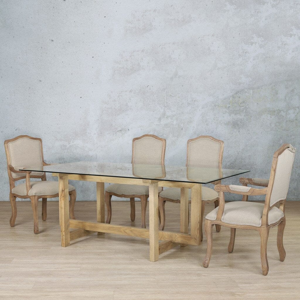 Bolton Glass Top & Duke 6 Seater Dining Set Dining room set Leather Gallery Antique Natural Oak