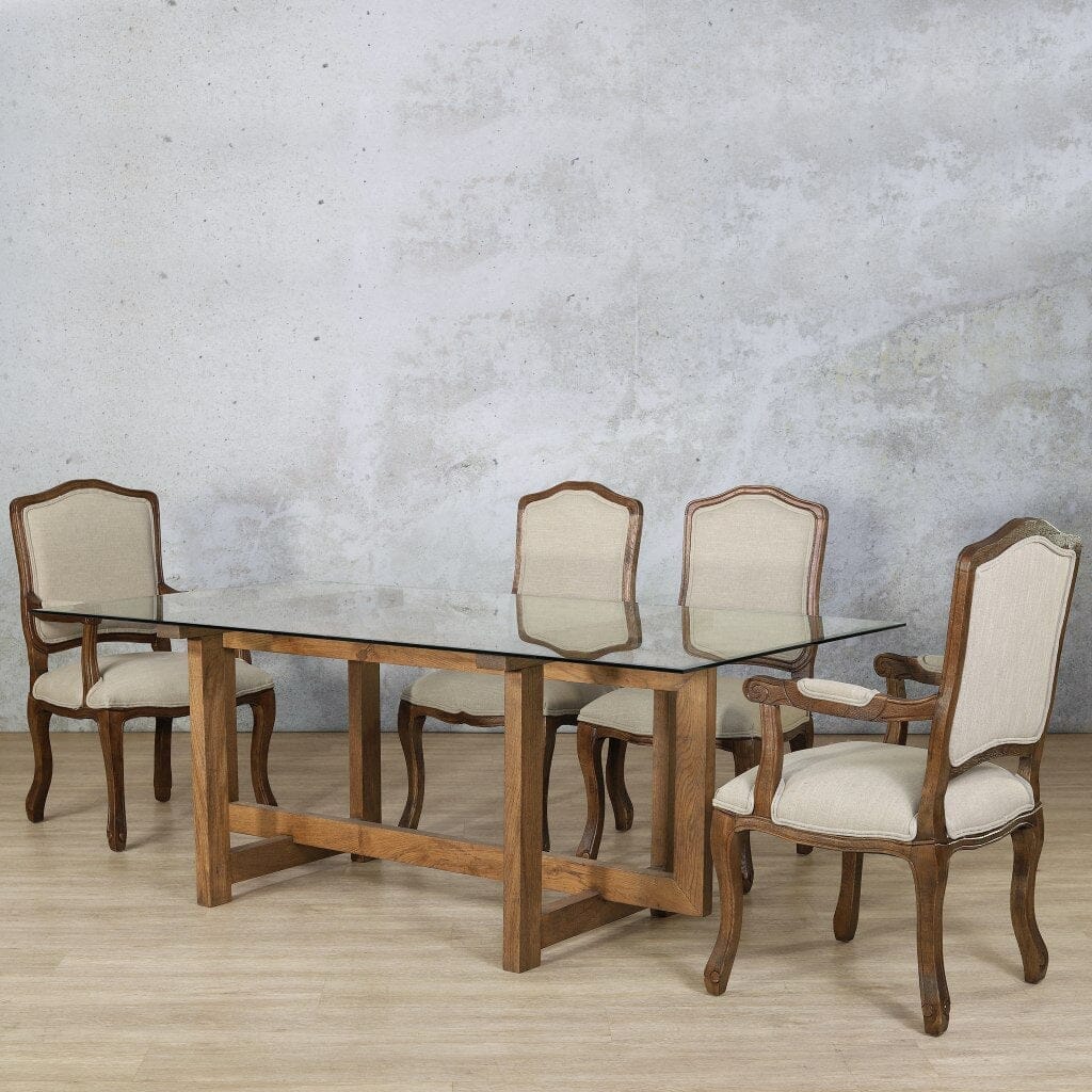 Bolton Glass Top & Duke 6 Seater Dining Set Dining room set Leather Gallery Antique Dark Oak