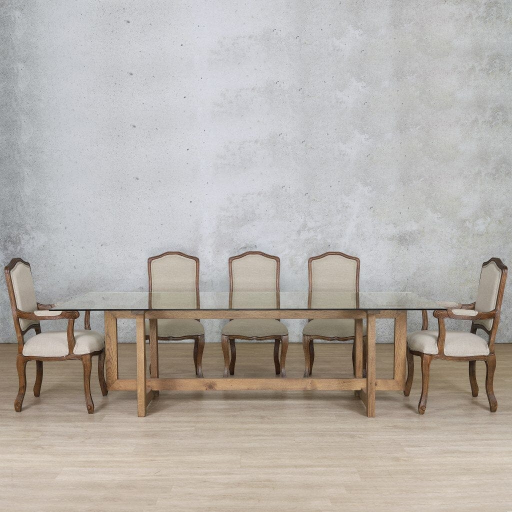 Bolton Glass Top & Duke 8 Seater Dining Set Dining room set Leather Gallery Antique Dark Oak