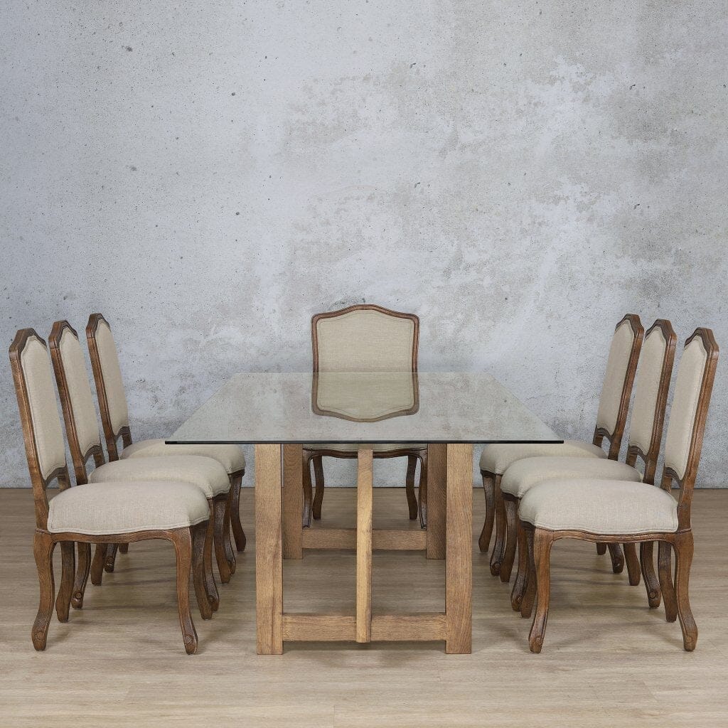 Bolton Glass Top & Duke 8 Seater Dining Set Dining room set Leather Gallery Antique Dark Oak