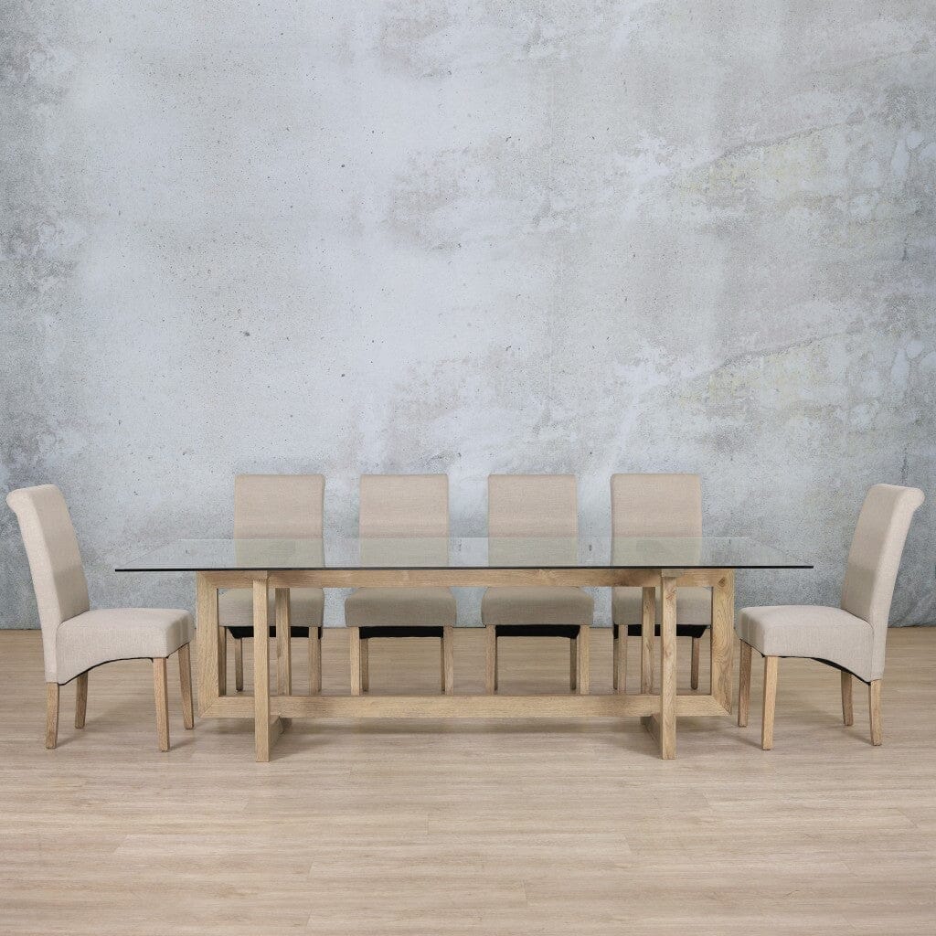 Bolton Glass Top & Windsor 10 Seater Dining Set Dining room set Leather Gallery Antique Natural Oak