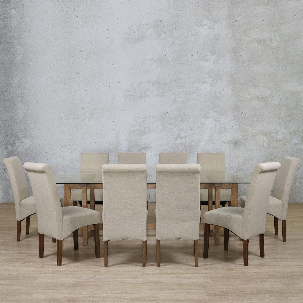 Bolton Glass Top & Windsor 10 Seater Dining Set Dining room set Leather Gallery Antique Dark Oak