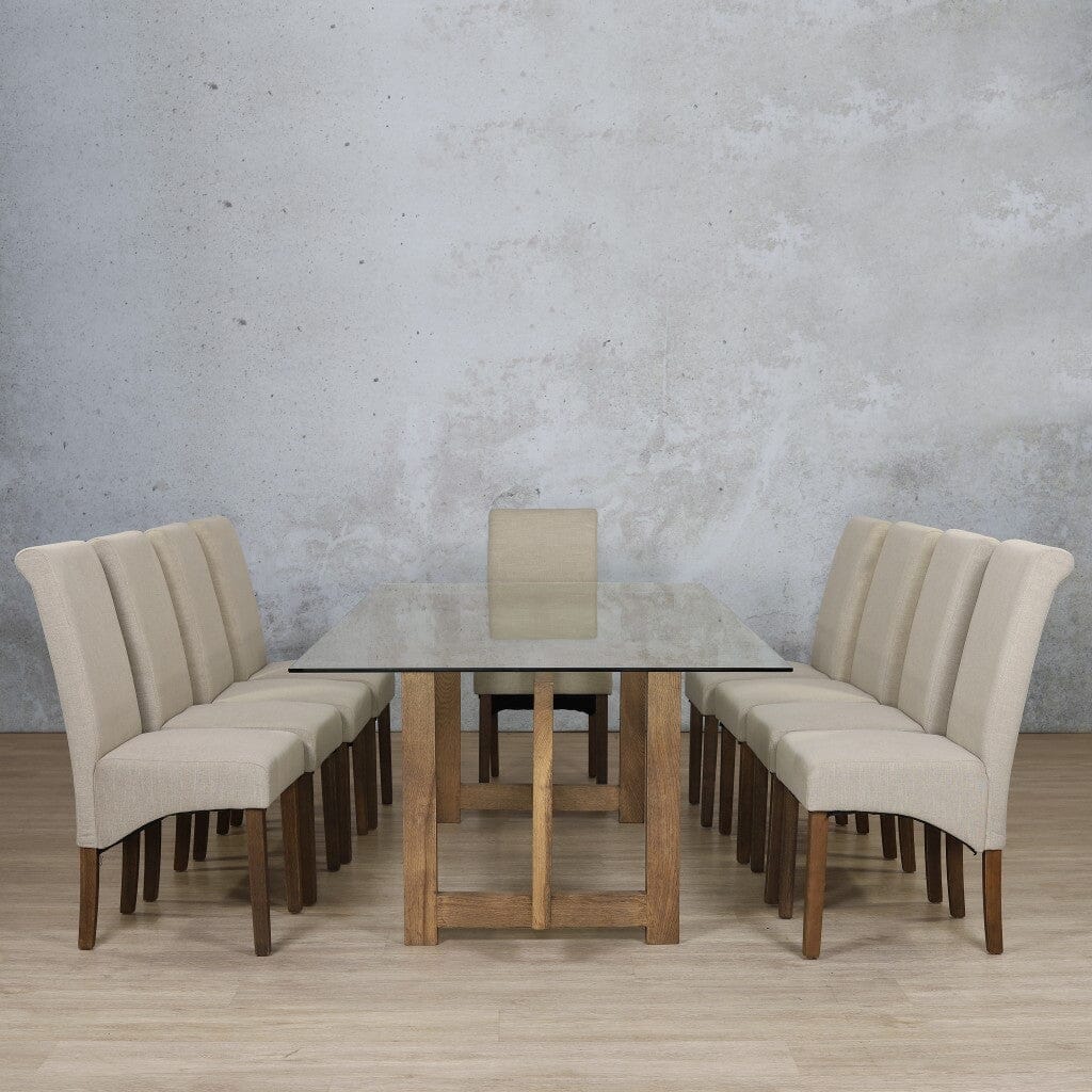 Bolton Glass Top & Windsor 10 Seater Dining Set Dining room set Leather Gallery Antique Dark Oak