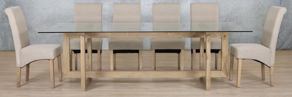 Bolton Glass Top & Windsor 10 Seater Dining Set Dining room set Leather Gallery Antique Natural Oak