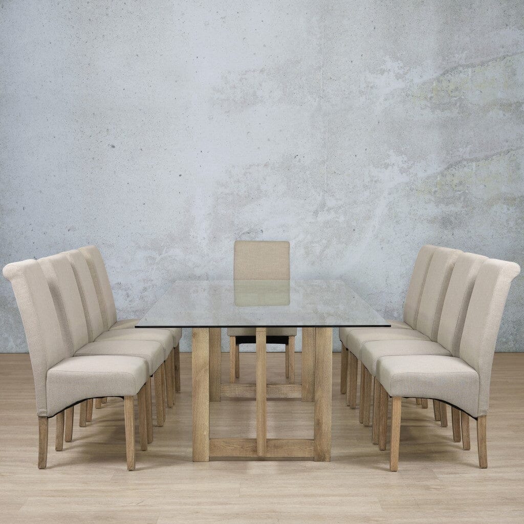 Bolton Glass Top & Windsor 10 Seater Dining Set Dining room set Leather Gallery Antique Natural Oak