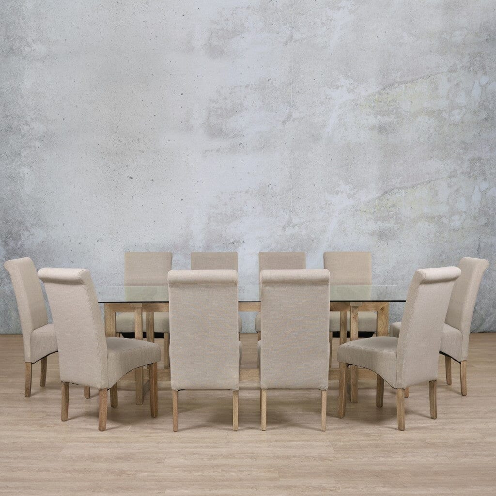 Bolton Glass Top & Windsor 10 Seater Dining Set Dining room set Leather Gallery Antique Natural Oak