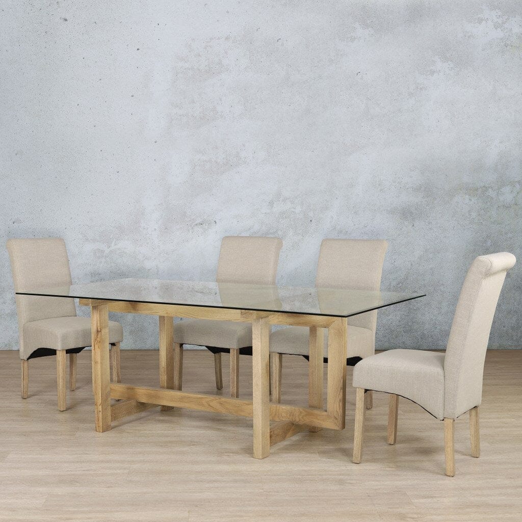 Bolton Glass Top & Windsor 6 Seater Dining Set Dining room set Leather Gallery Antique Natural Oak