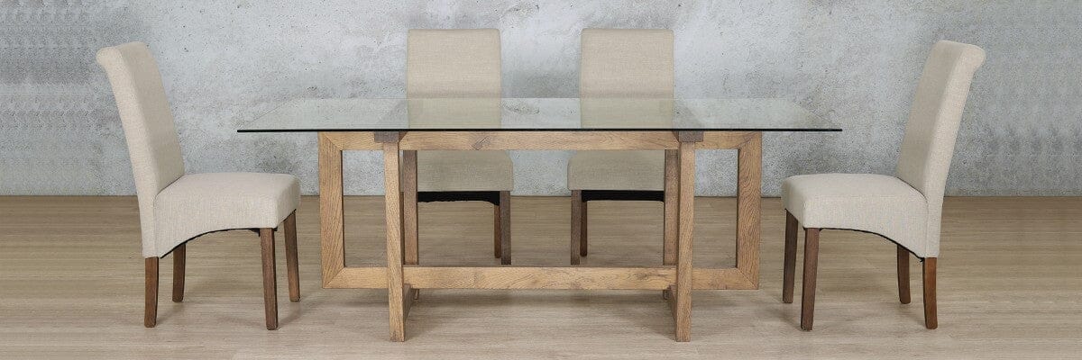 Bolton Glass Top & Windsor 6 Seater Dining Set Dining room set Leather Gallery
