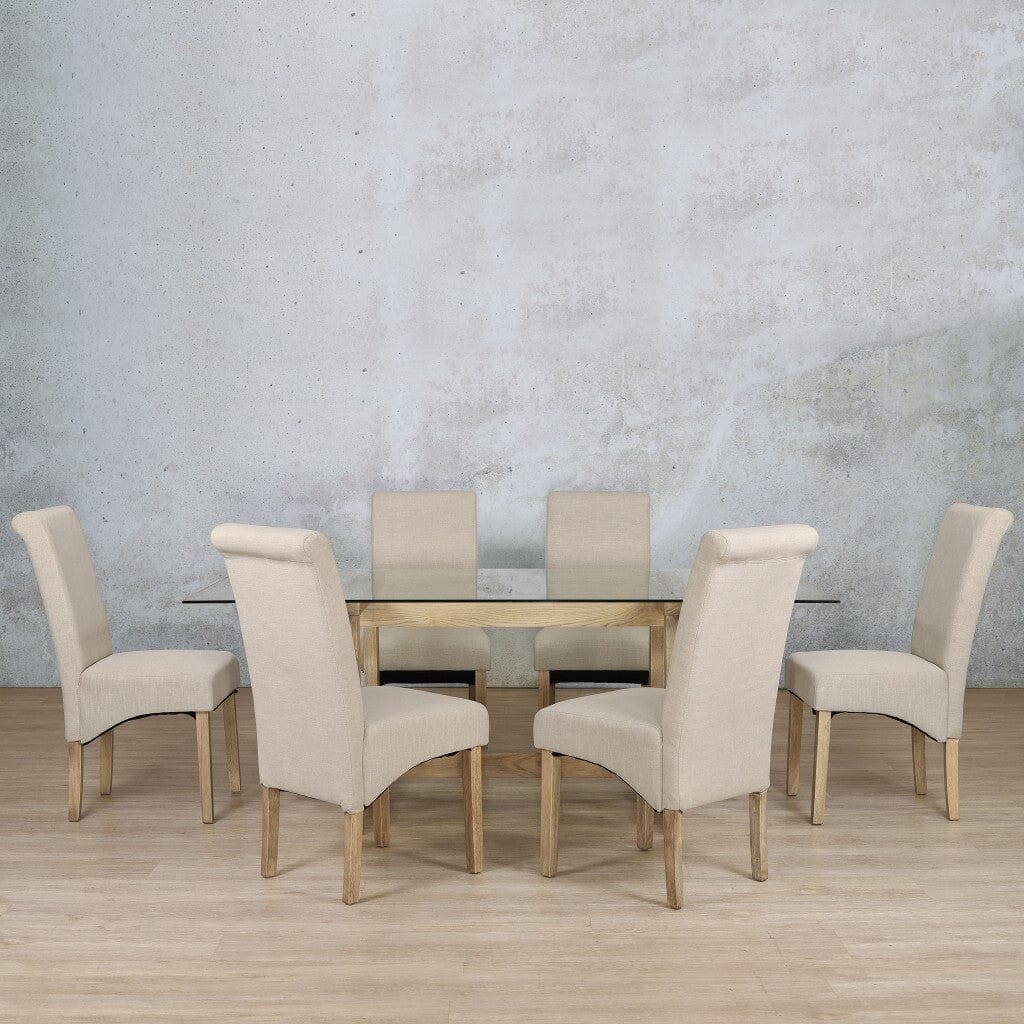 Bolton Glass Top & Windsor 6 Seater Dining Set Dining room set Leather Gallery Antique Natural Oak