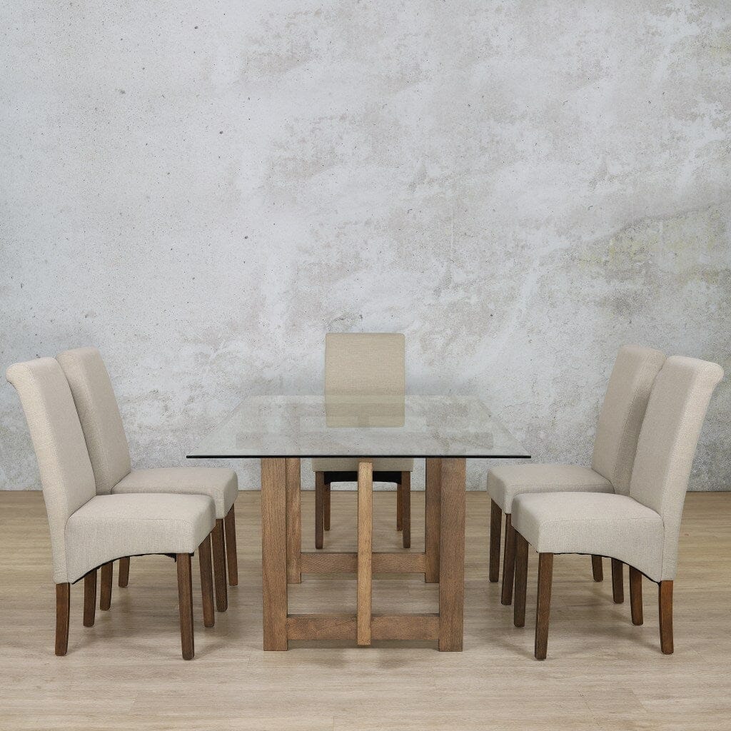 Bolton Glass Top & Windsor 6 Seater Dining Set Dining room set Leather Gallery Antique Dark Oak