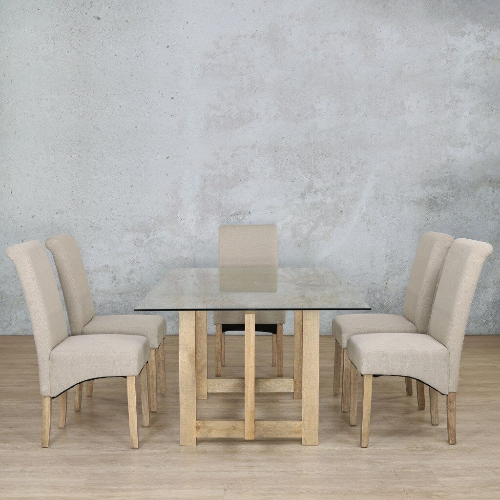 Bolton Glass Top & Windsor 6 Seater Dining Set Dining room set Leather Gallery Antique Natural Oak