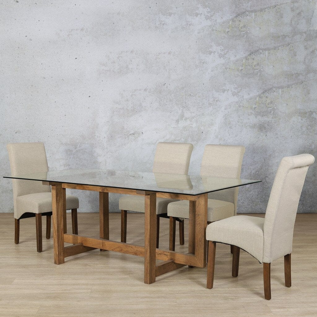 Bolton Glass Top & Windsor 6 Seater Dining Set Dining room set Leather Gallery Antique Dark Oak