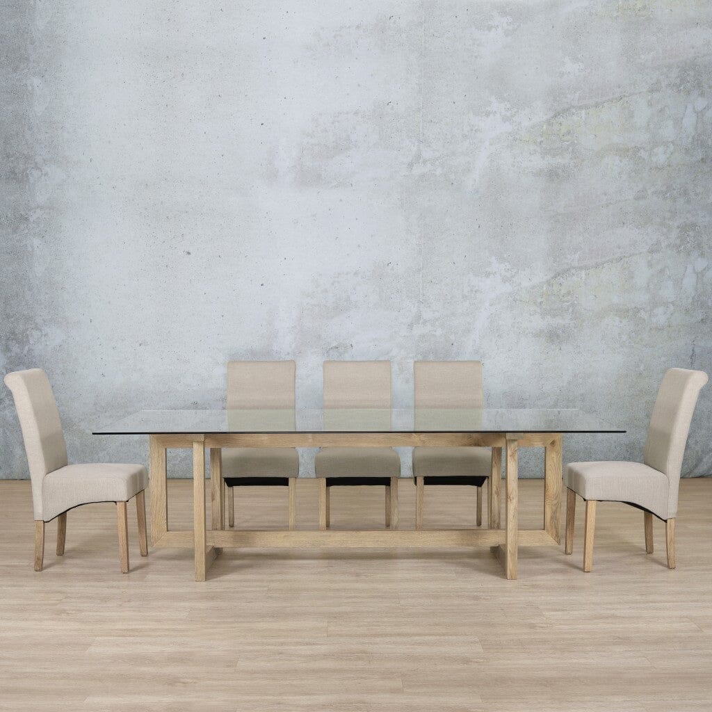 Bolton Glass Top & Windsor 8 Seater Dining Set Dining room set Leather Gallery Antique Natural Oak